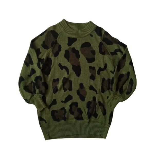 Vestidos  Green & Black Leopard Print Tight Knit Pullover Sweater Women's Size X - Picture 1 of 12